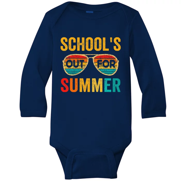 Retro Schools Out For Summer Last Day Of School Teacher Boy Baby Long Sleeve Bodysuit