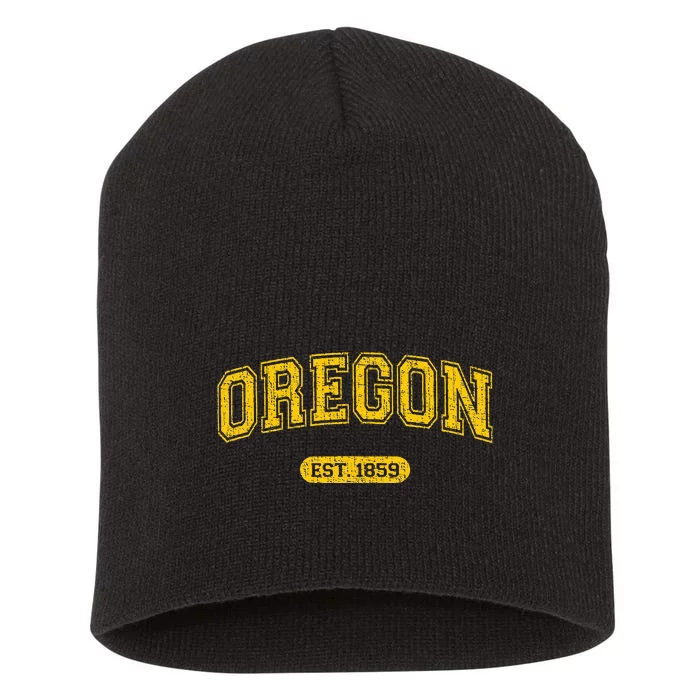 Retro Schoolstyle Oregon 1859 Distressed Short Acrylic Beanie