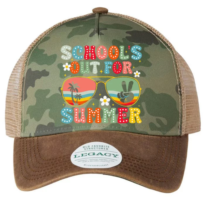 Retro Schools Out For Summer Last Day Of School Teacher Legacy Tie Dye Trucker Hat