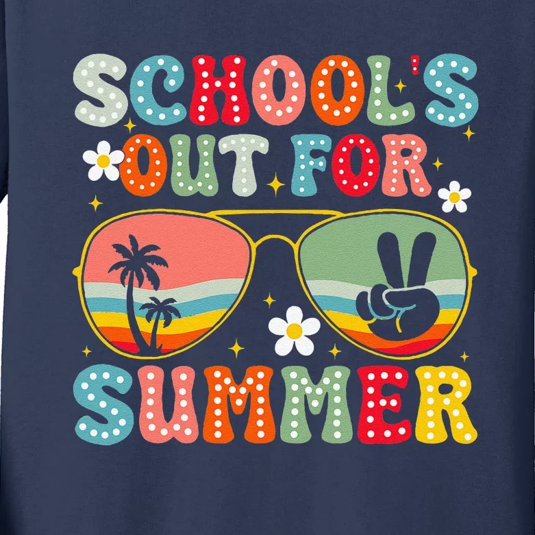 Retro Schools Out For Summer Last Day Of School Teacher Kids Long Sleeve Shirt