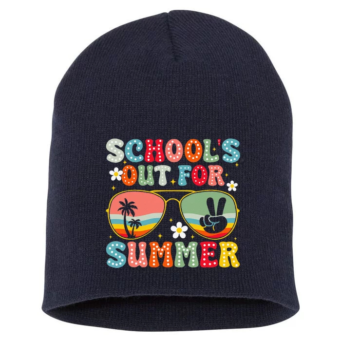 Retro Schools Out For Summer Last Day Of School Teacher Short Acrylic Beanie