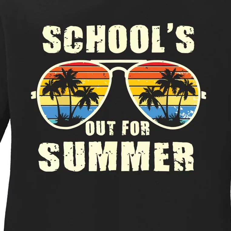 Retro Schools Out For Summer Last Day Of School Teacher Boy Ladies Long Sleeve Shirt