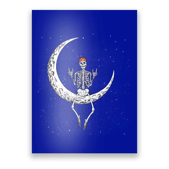 Rocker Skeleton On Moon Hand Rock On Costume Funny Halloween Gift Poster