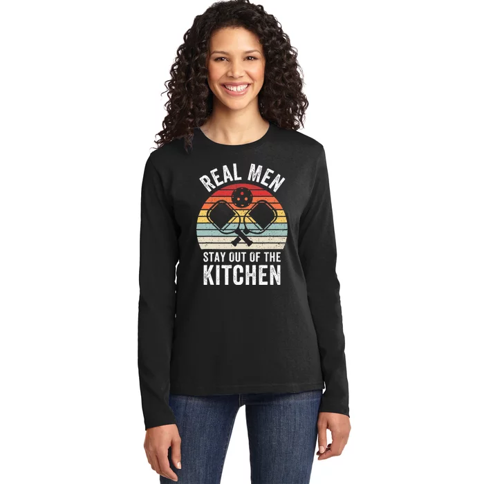 Real Stay Out Of The Kitchen Funny Pickleball Vintage Ladies Long Sleeve Shirt