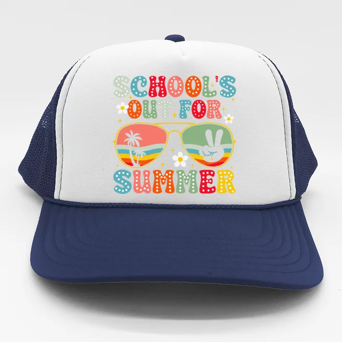 Retro Schools Out For Summer Last Day Of School Teacher Trucker Hat