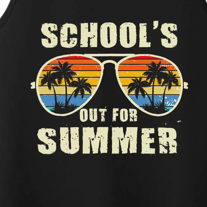 Retro Schools Out For Summer Last Day Of School Teacher Boy Performance Tank