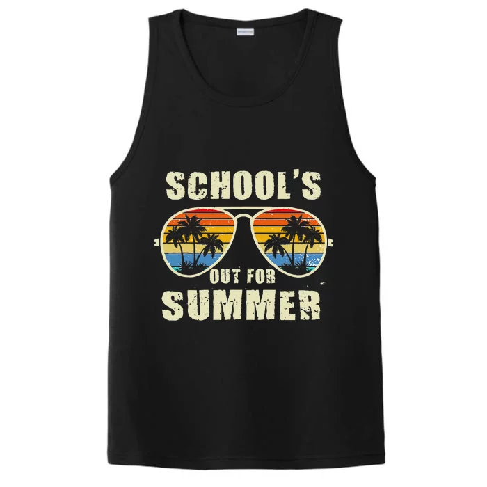 Retro Schools Out For Summer Last Day Of School Teacher Boy Performance Tank