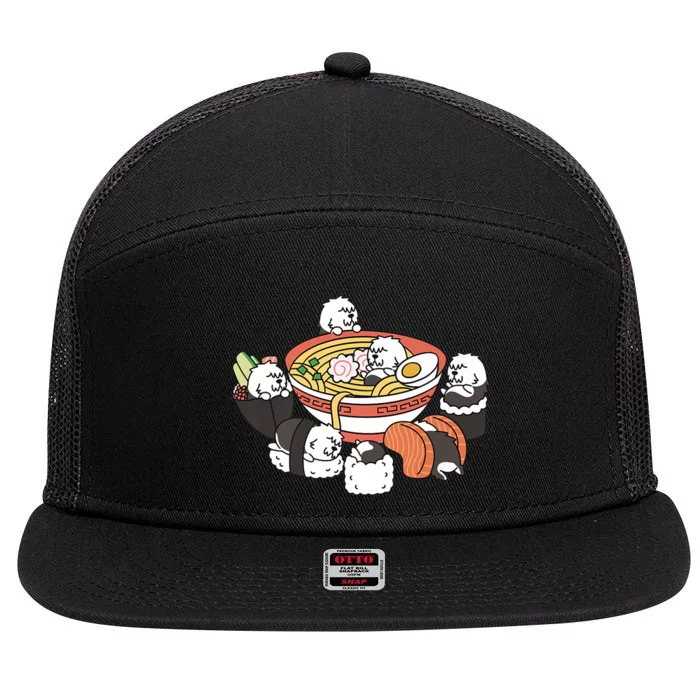 Ramen Sushi Old English Sheepdog Dog Premium 7 Panel Mesh Trucker Snapback Hat