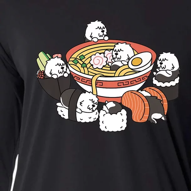 Ramen Sushi Old English Sheepdog Dog Premium Cooling Performance Long Sleeve Crew