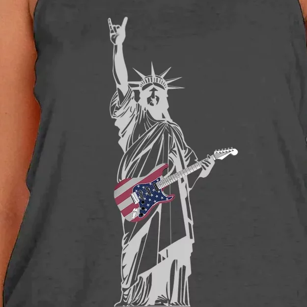 Rocking Statue Of Liberty 4th Of July Guitar Women's Knotted Racerback Tank