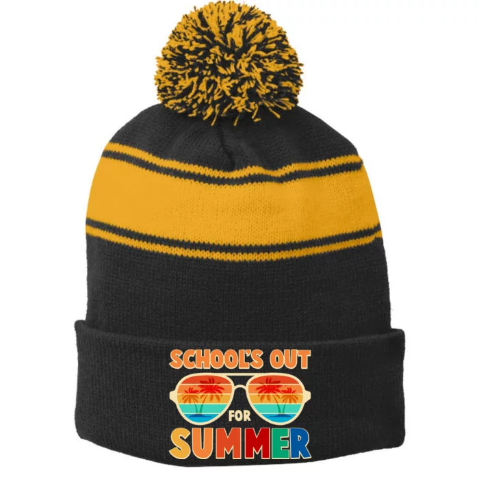 Retro Schools Out For Summer Stripe Pom Pom Beanie