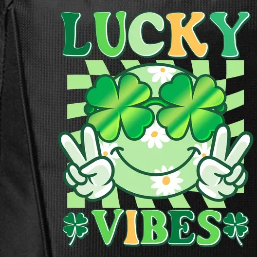 Retro St Patricks Day Lucky Vibes Peace Smiley Emoji City Backpack