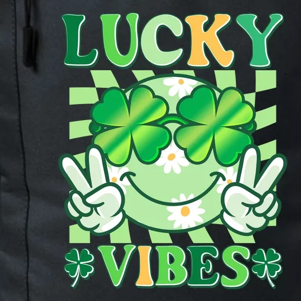 Retro St Patricks Day Lucky Vibes Peace Smiley Emoji Daily Commute Backpack