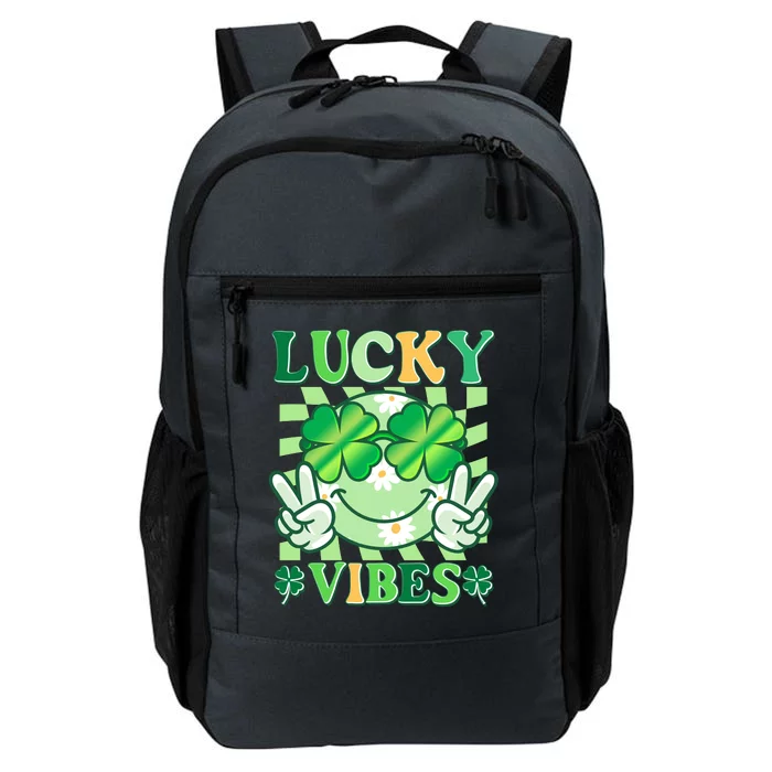 Retro St Patricks Day Lucky Vibes Peace Smiley Emoji Daily Commute Backpack