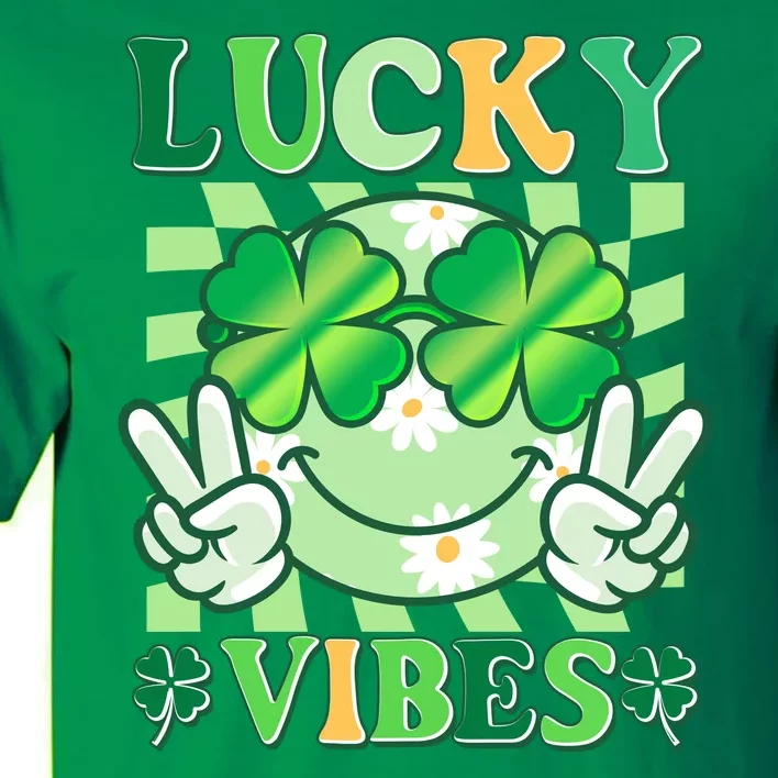 Retro St Patricks Day Lucky Vibes Peace Smiley Emoji Tall T-Shirt