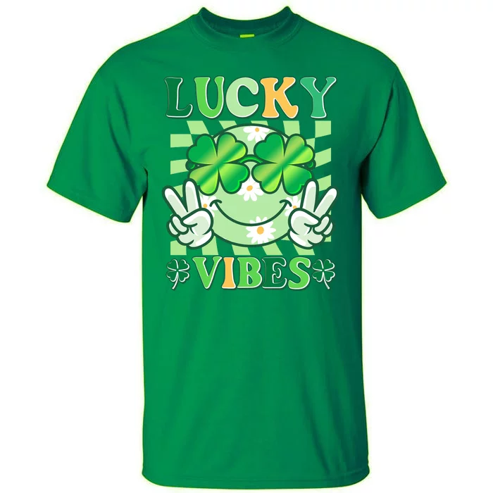 Retro St Patricks Day Lucky Vibes Peace Smiley Emoji Tall T-Shirt