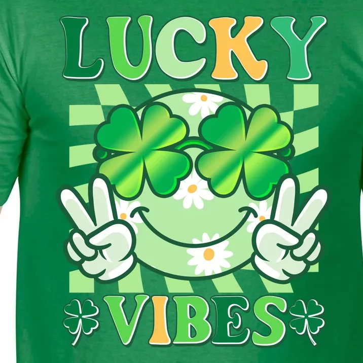 Retro St Patricks Day Lucky Vibes Peace Smiley Emoji Comfort Colors T-Shirt