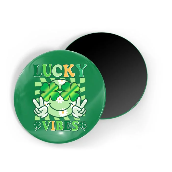 Retro St Patricks Day Lucky Vibes Peace Smiley Emoji Magnet