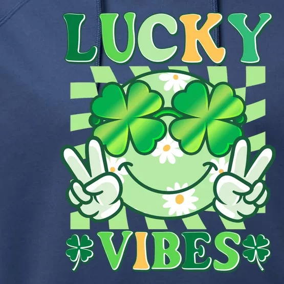 Retro St Patricks Day Lucky Vibes Peace Smiley Emoji Performance Fleece Hoodie