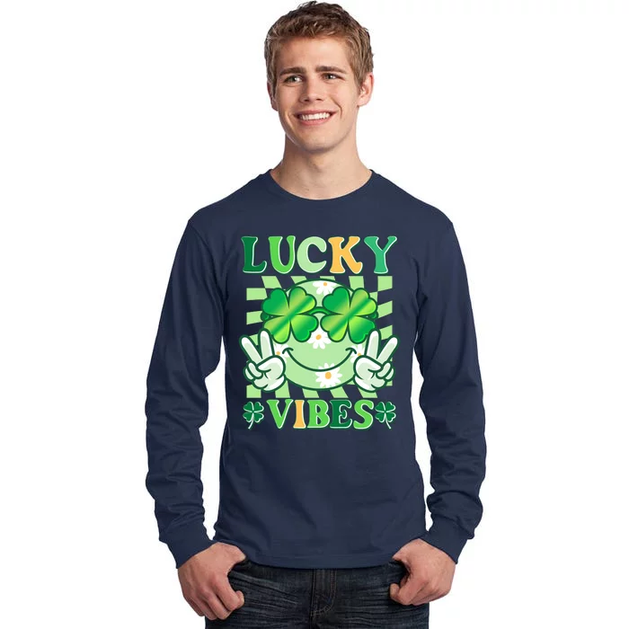 Retro St Patricks Day Lucky Vibes Peace Smiley Emoji Tall Long Sleeve T-Shirt