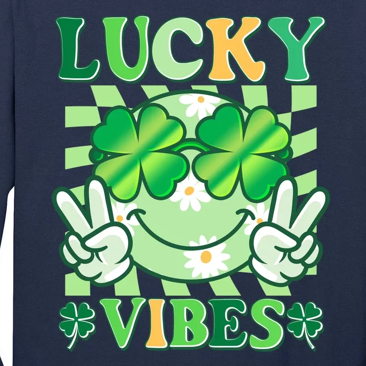 Retro St Patricks Day Lucky Vibes Peace Smiley Emoji Tall Long Sleeve T-Shirt