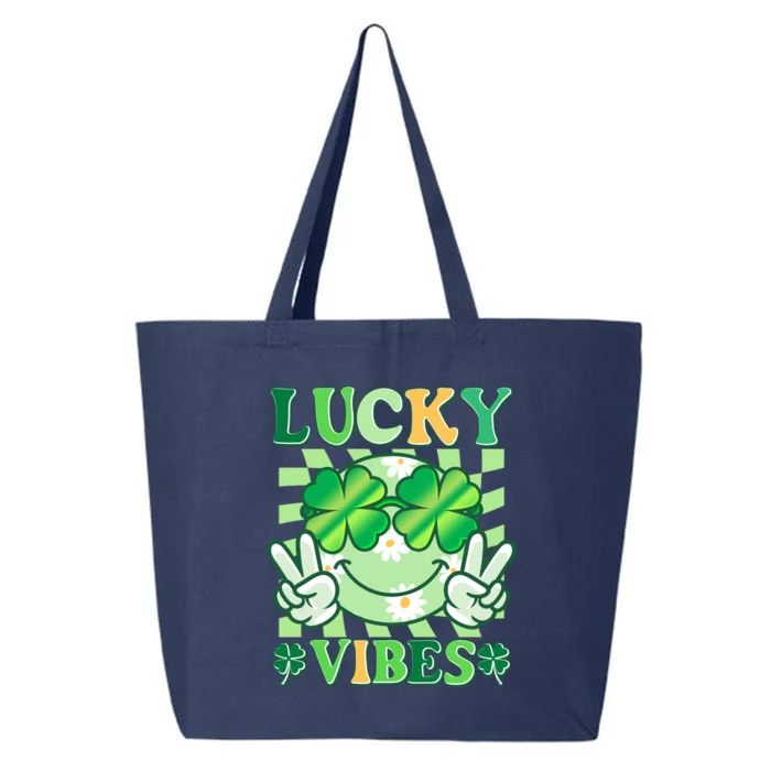 Retro St Patricks Day Lucky Vibes Peace Smiley Emoji 25L Jumbo Tote