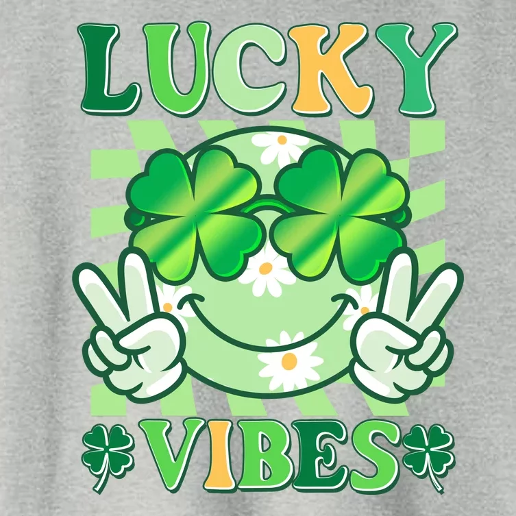 Retro St Patricks Day Lucky Vibes Peace Smiley Emoji Women's Crop Top Tee