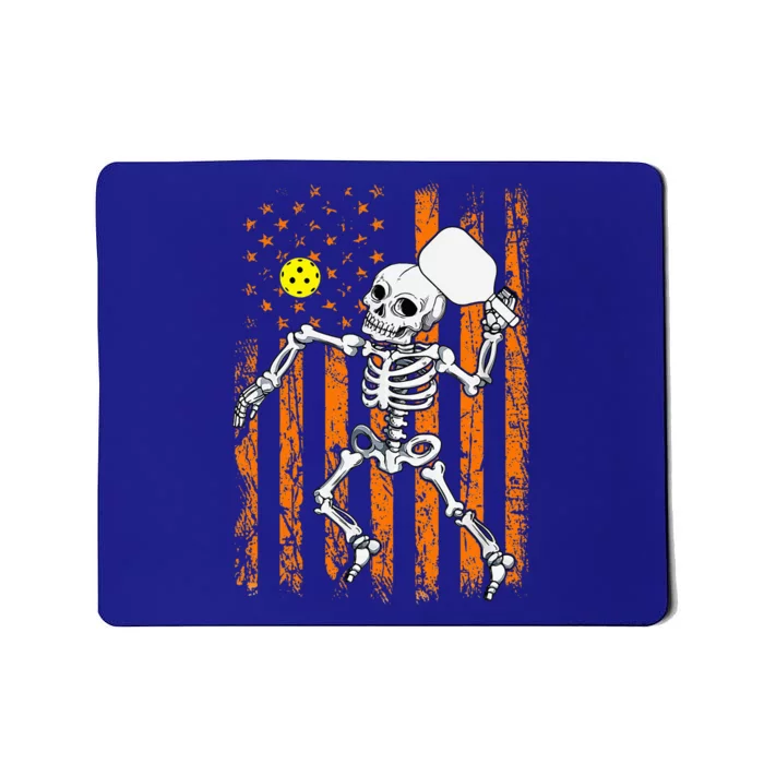 Retro Skeleton Playing Pickleball USA Flag Halloween Mousepad