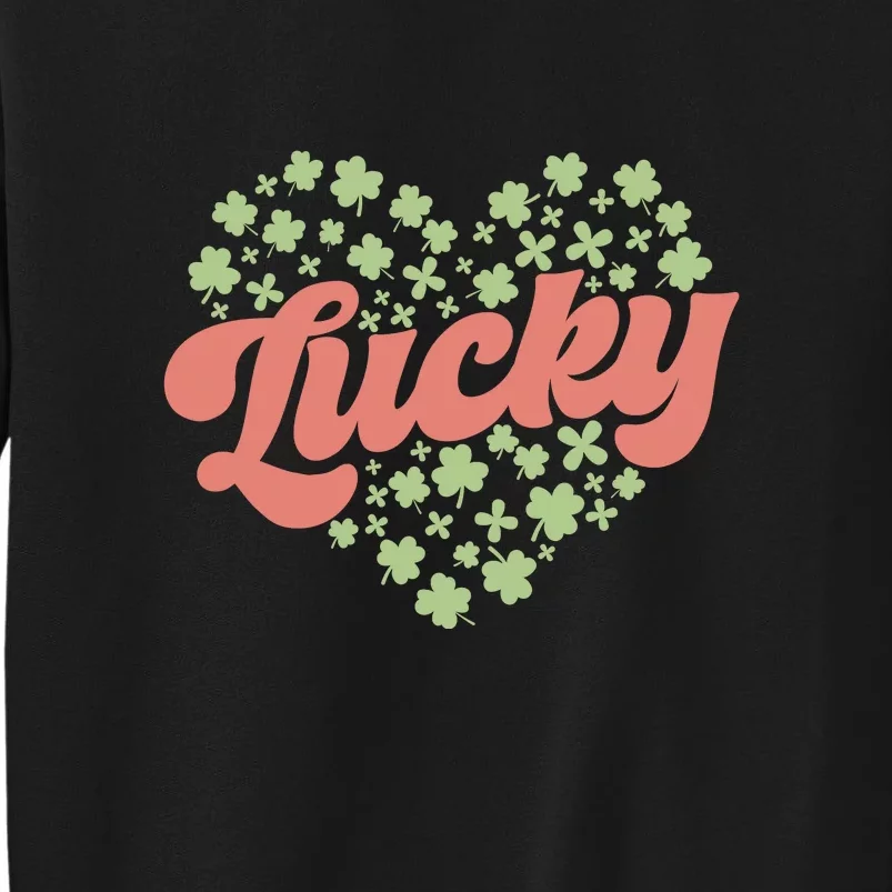 Retro St. Patrick's Day Lucky Heart Groovy Shamrock Tall Sweatshirt