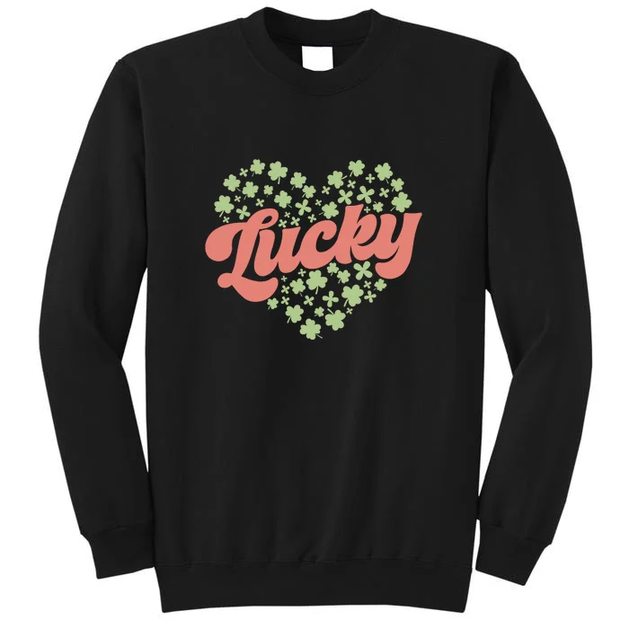 Retro St. Patrick's Day Lucky Heart Groovy Shamrock Tall Sweatshirt