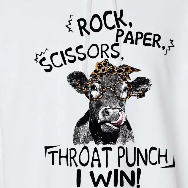 Rock Scissors Paper Throat Punch I Win Funny Cow Heifer Garment-Dyed Fleece Hoodie