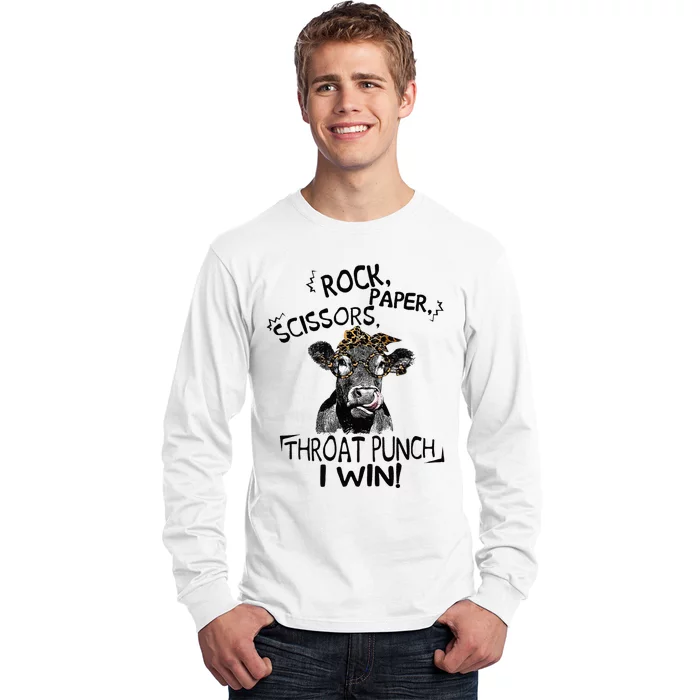 Rock Scissors Paper Throat Punch I Win Funny Cow Heifer Long Sleeve Shirt