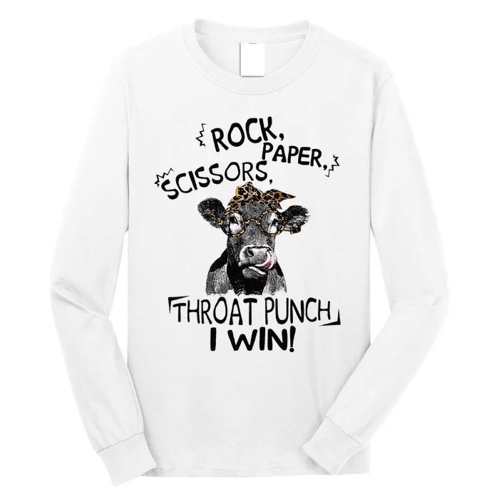 Rock Scissors Paper Throat Punch I Win Funny Cow Heifer Long Sleeve Shirt