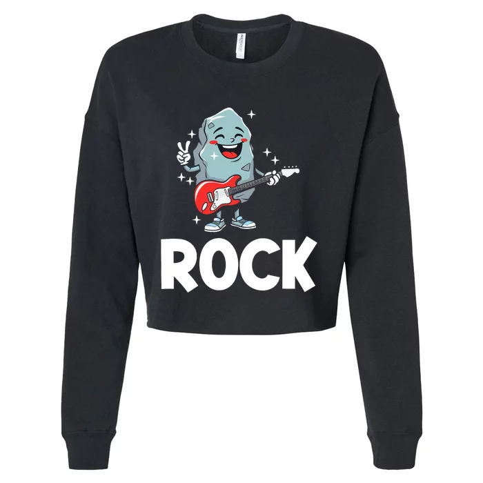 Rock Scissors Paper Halloween Costumes Cute Rock With Guitar Cropped Pullover Crew