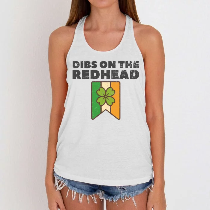 Retro St Patricks Day Dibs On The Redhead Funny Women's Knotted Racerback Tank