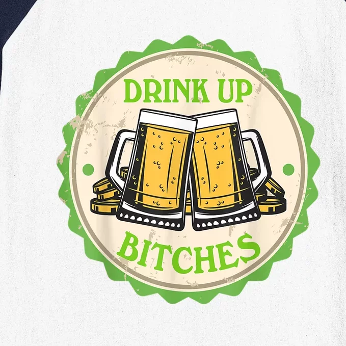 Retro St Patricks Day Drink Up Bitchs Shamrock Clover Beer Gift Baseball Sleeve Shirt