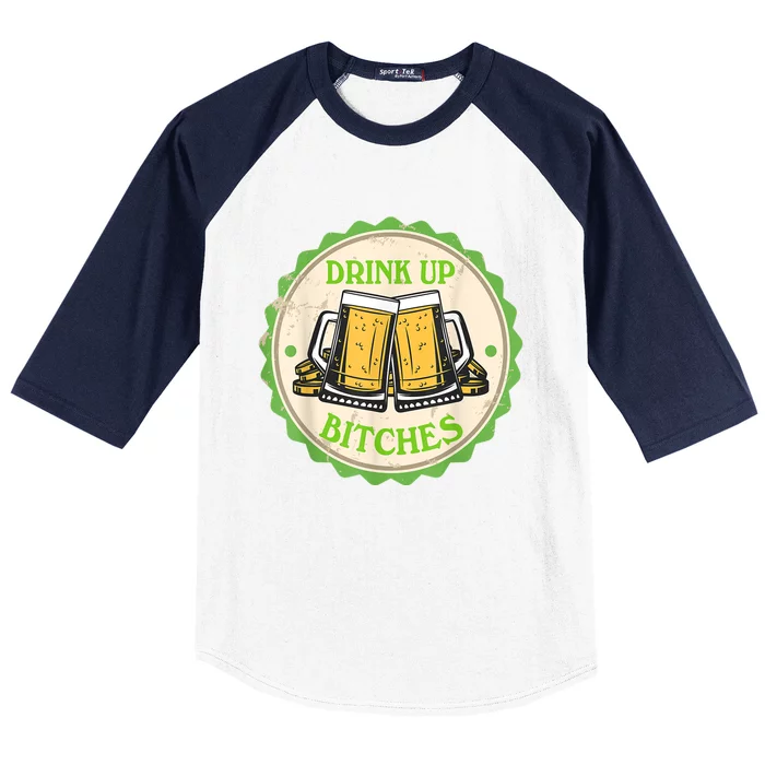 Retro St Patricks Day Drink Up Bitchs Shamrock Clover Beer Gift Baseball Sleeve Shirt