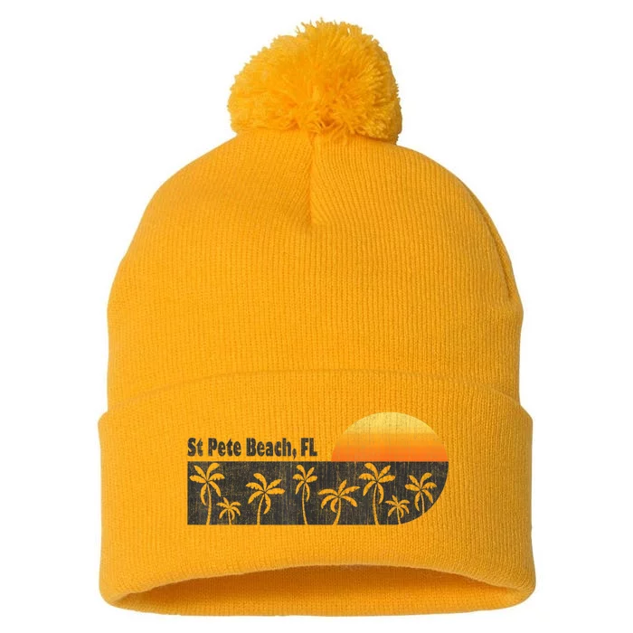 Retro St Pete Beach Florida Beach Pom Pom 12in Knit Beanie