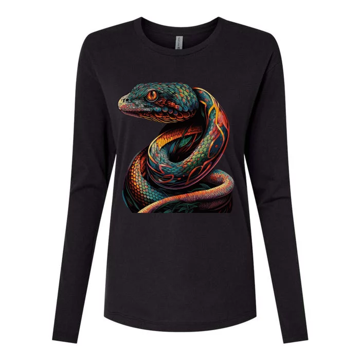 Realistic Snake Posing Womens Cotton Relaxed Long Sleeve T-Shirt