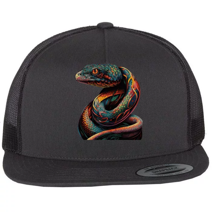 Realistic Snake Posing Flat Bill Trucker Hat