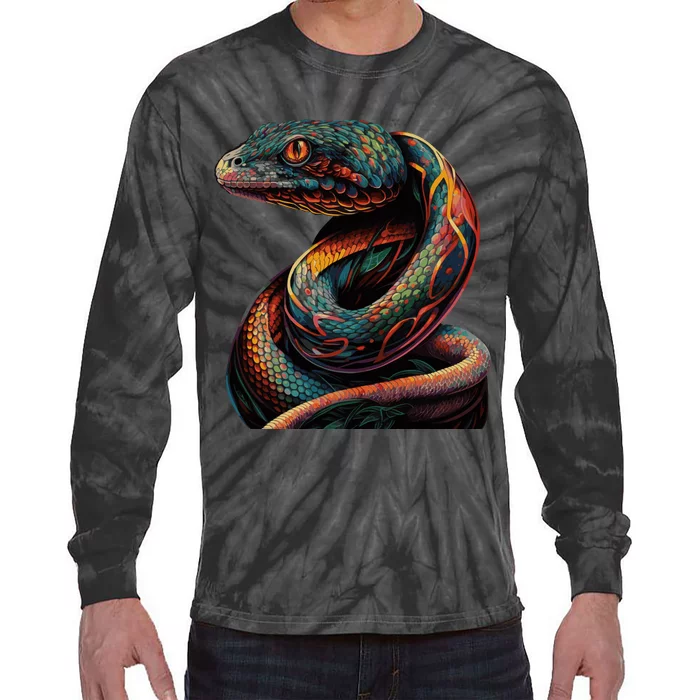 Realistic Snake Posing Tie-Dye Long Sleeve Shirt