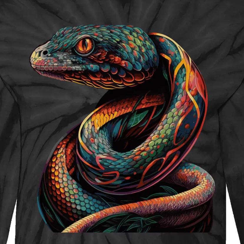 Realistic Snake Posing Tie-Dye Long Sleeve Shirt