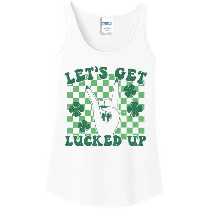 Retro St Patty's Day Lets Get Lucked Up Ladies Essential Tank