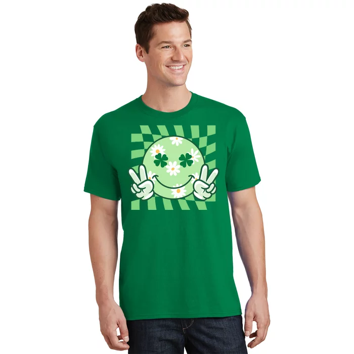 Retro St Patricks Day Smiley Emoji Peace Sign T-Shirt