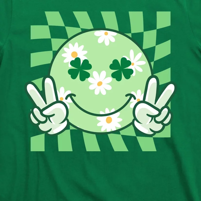 Retro St Patricks Day Smiley Emoji Peace Sign T-Shirt