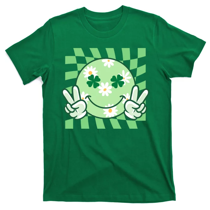 Retro St Patricks Day Smiley Emoji Peace Sign T-Shirt