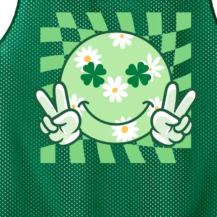 Retro St Patricks Day Smiley Emoji Peace Sign Mesh Reversible Basketball Jersey Tank