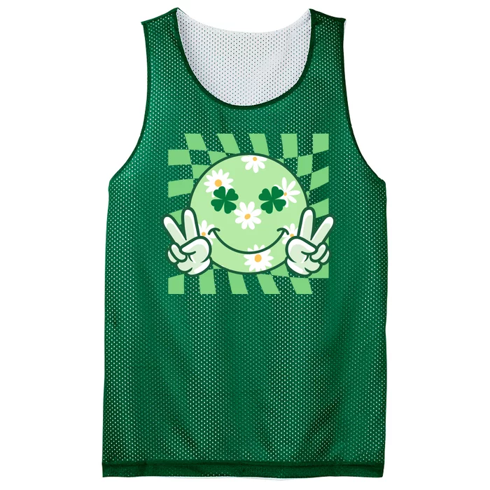 Retro St Patricks Day Smiley Emoji Peace Sign Mesh Reversible Basketball Jersey Tank