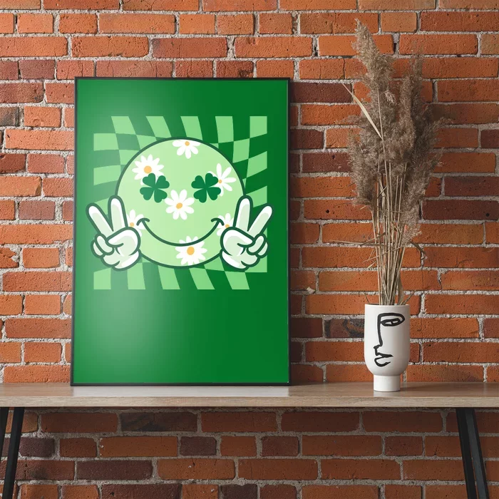 Retro St Patricks Day Smiley Emoji Peace Sign Poster