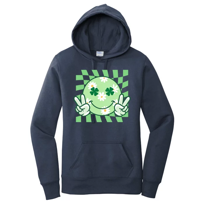 Retro St Patricks Day Smiley Emoji Peace Sign Women's Pullover Hoodie